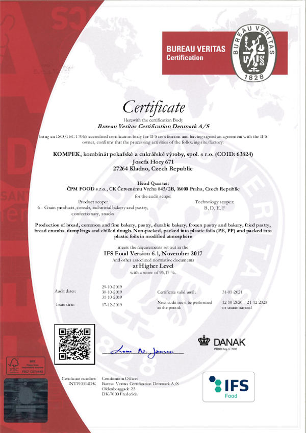 Bureau Veritas - certifikát IFS